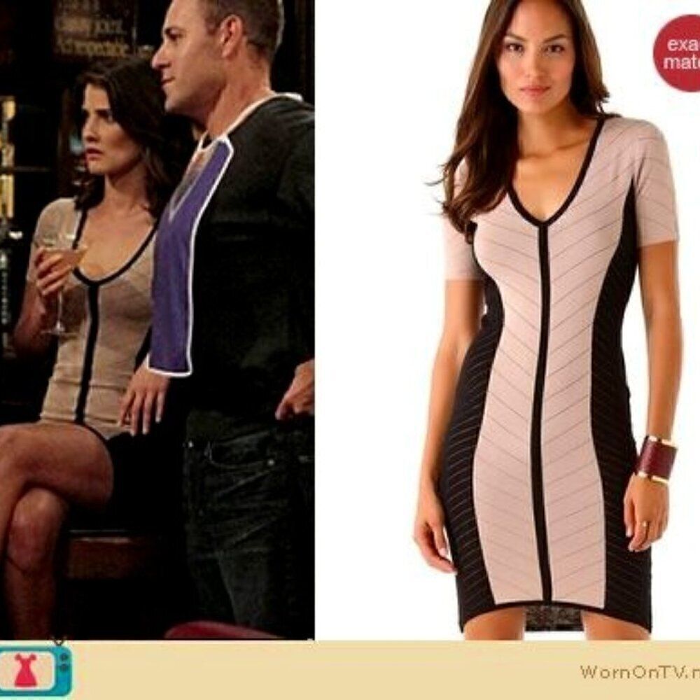 NWT Torn Ronny Kobo Caterina Dress Sexy BodyCon Fitted Comfort Black Nude Tan